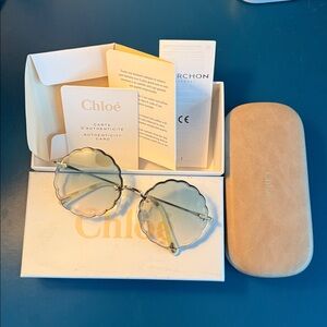 CHLOE AUTHENTIC (!) BLUE Scalloped Sunglasses GENUINE. CARTE D’AUTHENTICITÉ INCL